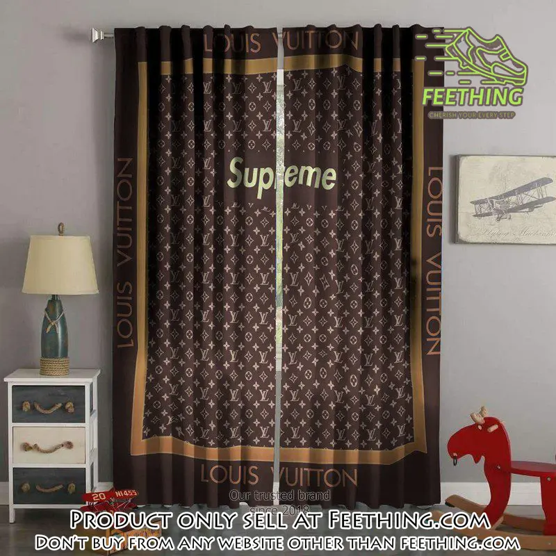 Supreme lv brown square premium window curtains hot  luxury curtain wc017 ft5017066